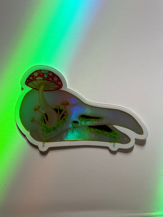 Holographic Raven Skull + Mushrooms